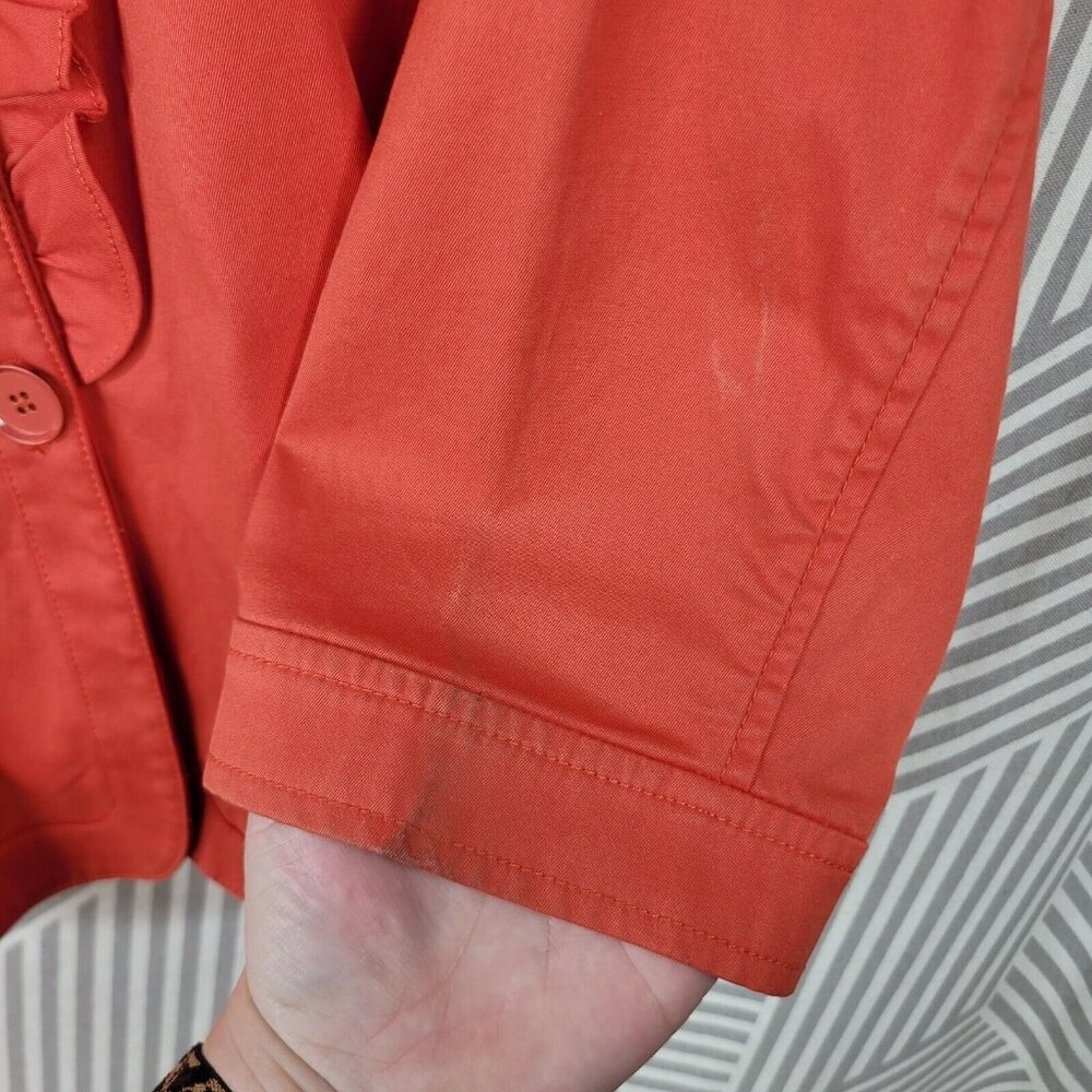 NEW Talbots Ruffle Front Jacket 12 career business Pink 3/4 Sleeve Red Orange - Picture 5 of 9